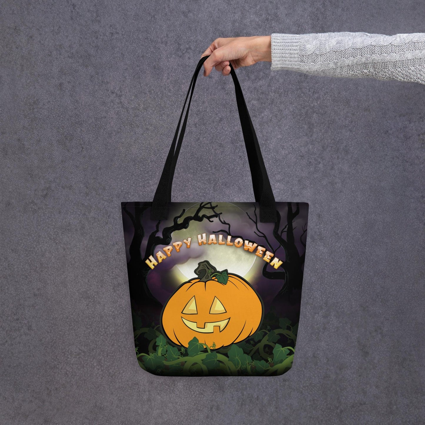 Kids Halloween Trick or Treat Tote Bag w Cute Jack O Lantern Pumpkin with words 'Happy Halloween' Gift for Kids to go Trick-or-Treating (5)