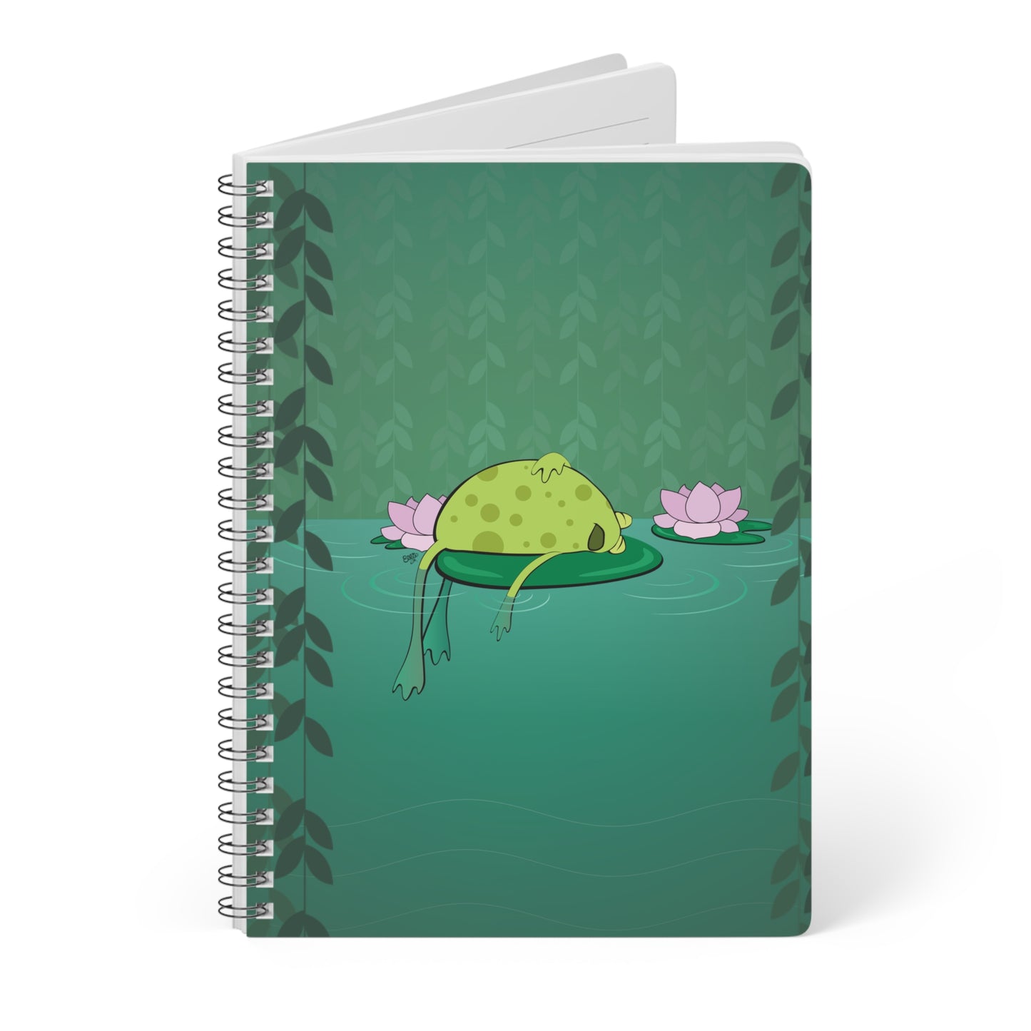 FROG ON A LILYPAD Cartoon Notebook – 150 Lined Pages A5 Wirobound Softcover