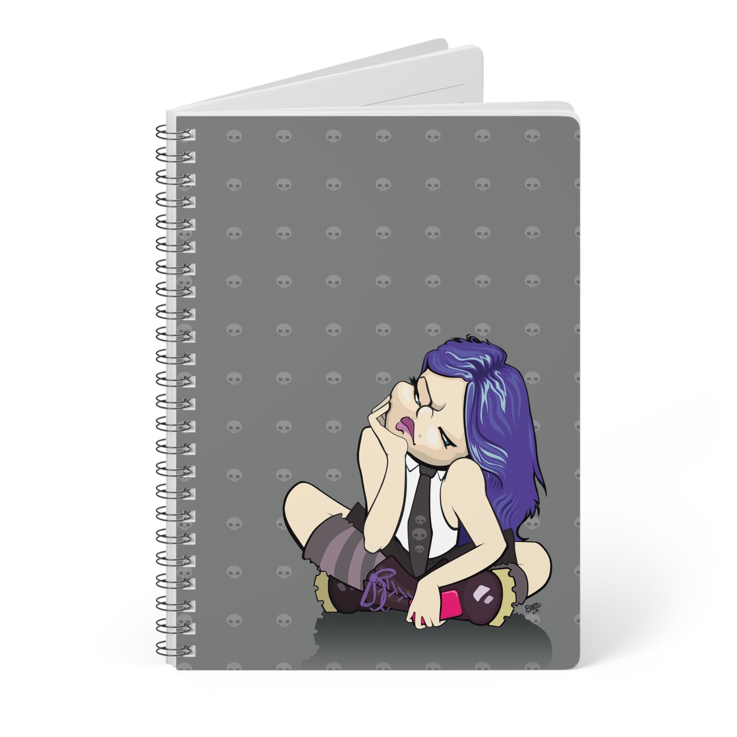 GOTH GIRL Cartoon Notebook – 150 lined pages A5 Wirobound Softcover