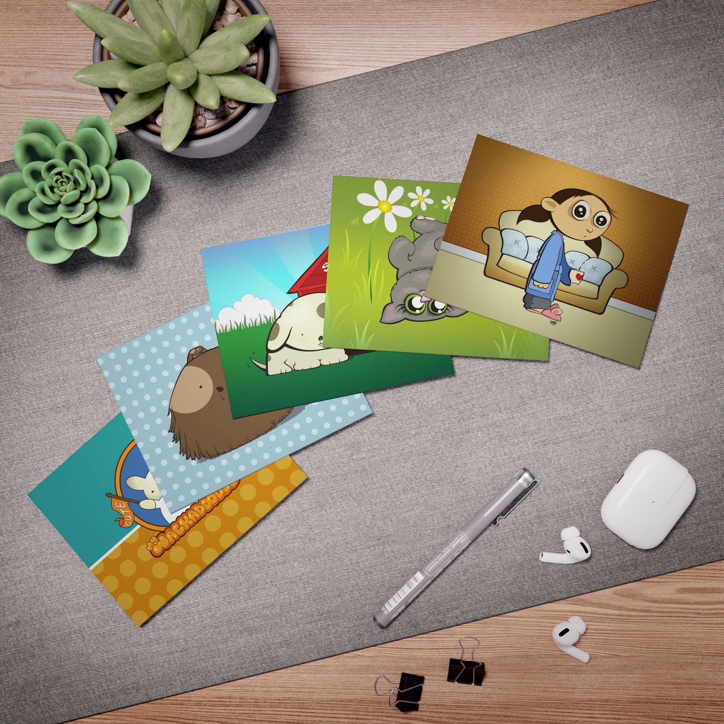 Home Sweet Home Cartoon Art Greeting Cards - Set of 5
