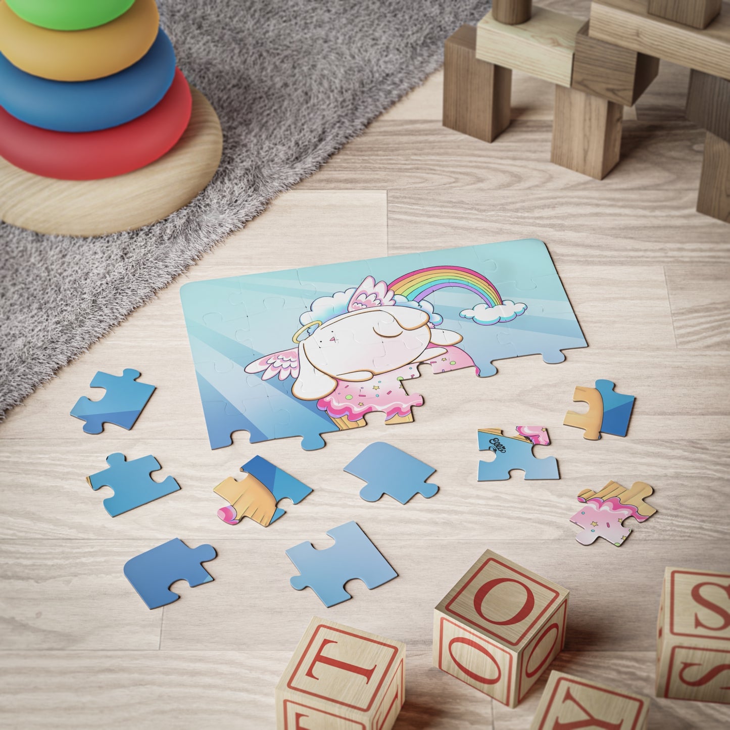 Angel Bunny on a Cupcake Cartoon Kids Puzzle (30 Piece) - Fun Learning Activity Gift for Kids