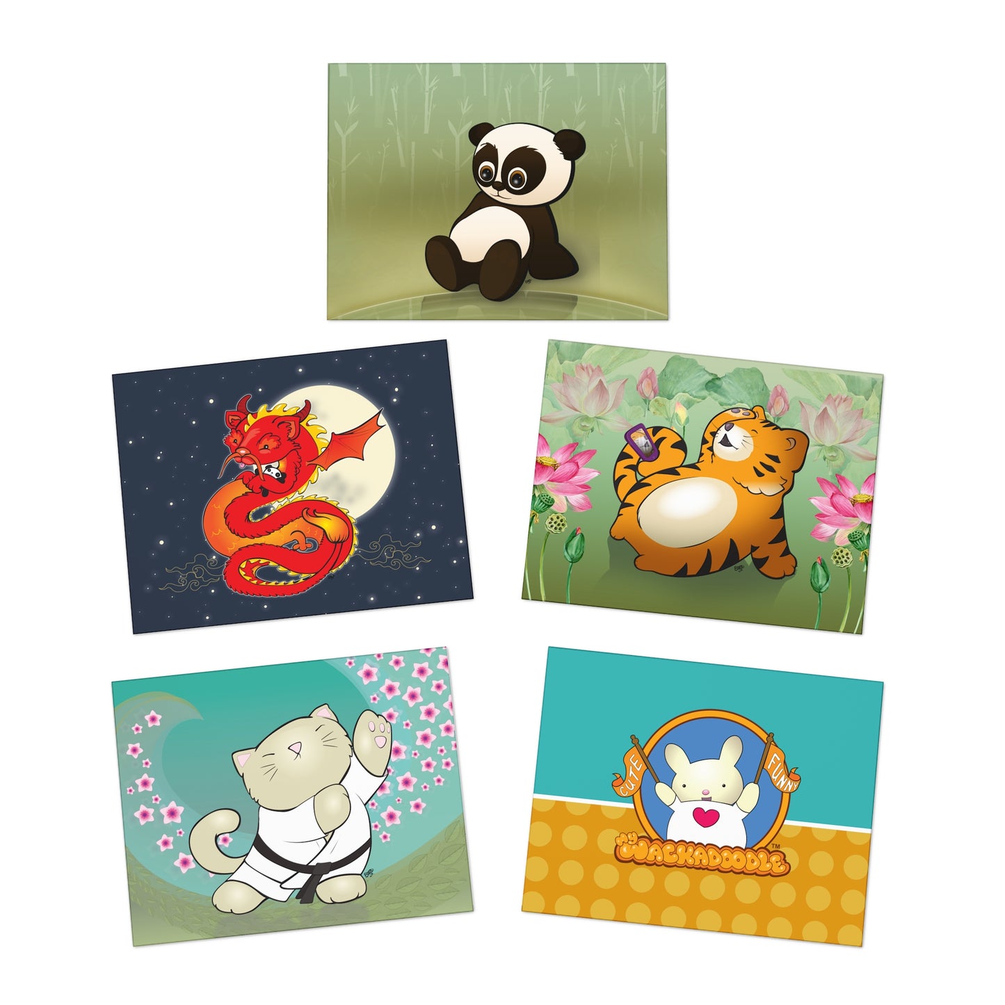 Zen Garden Cartoon Art Greeting Cards - Set of 5