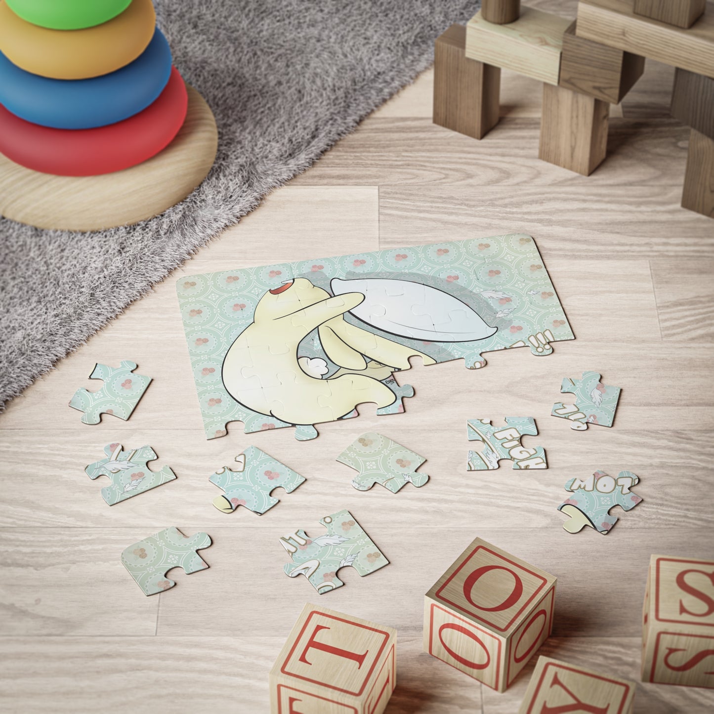 Pillow Fight Bunny Cartoon Kids Puzzle (30 Piece) - Fun Learning Activity Gift for Kids