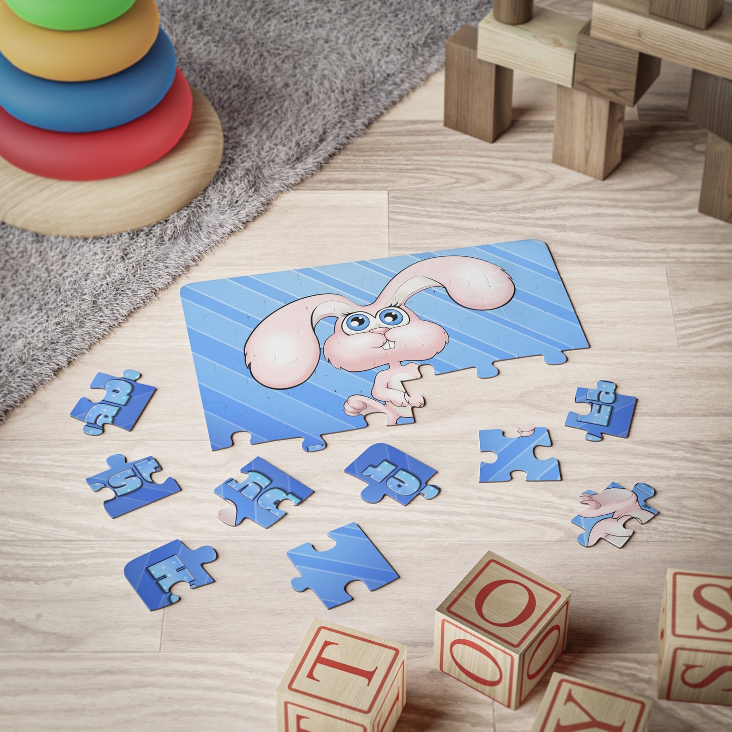 Happy Easter Bunny Cartoon Kids Puzzle (30 Piece) - Fun Learning Activity Gift for Kids