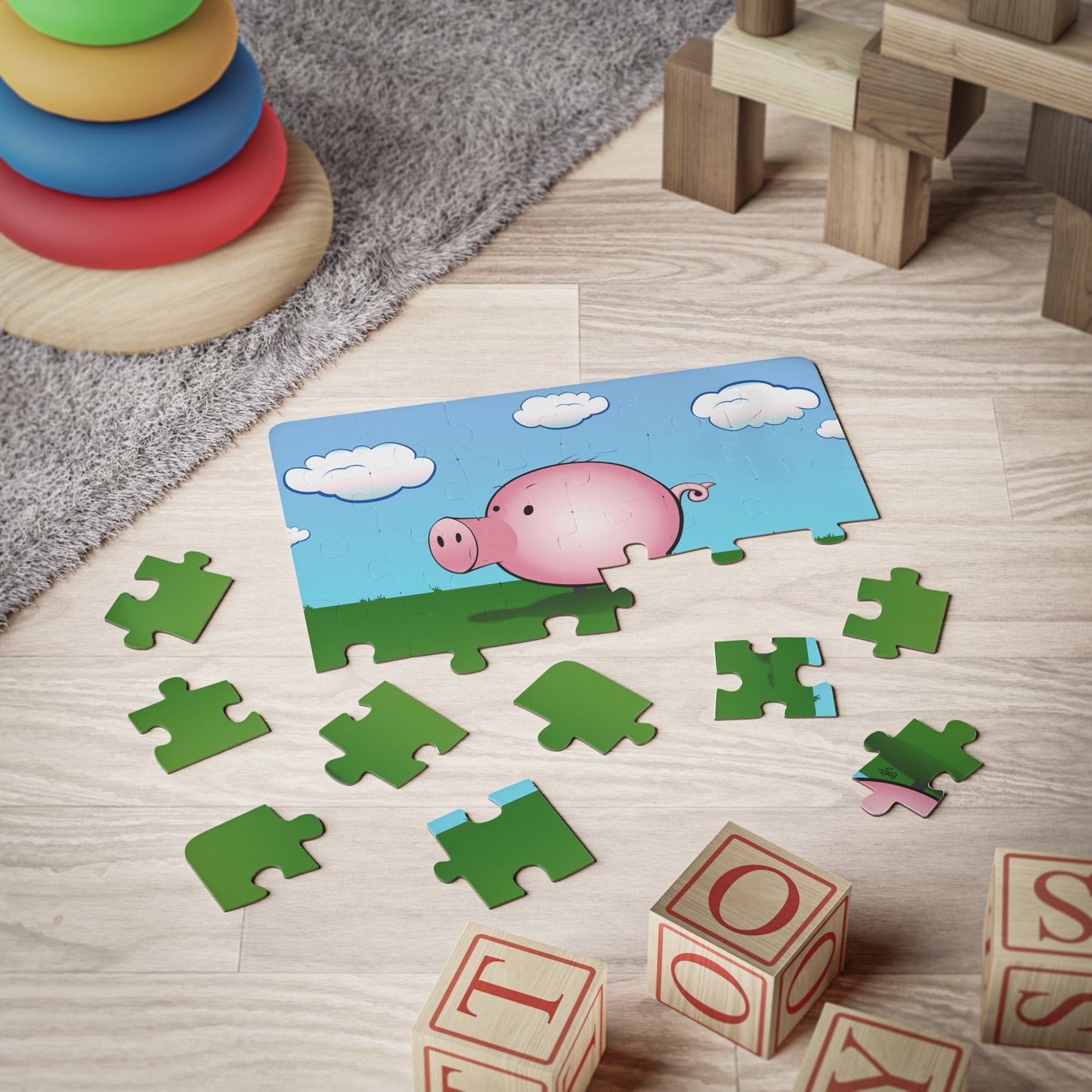 MOOGY THE PIG Cartoon Kids Puzzle (30 Piece) - Fun Learning Activity Gift for Kids