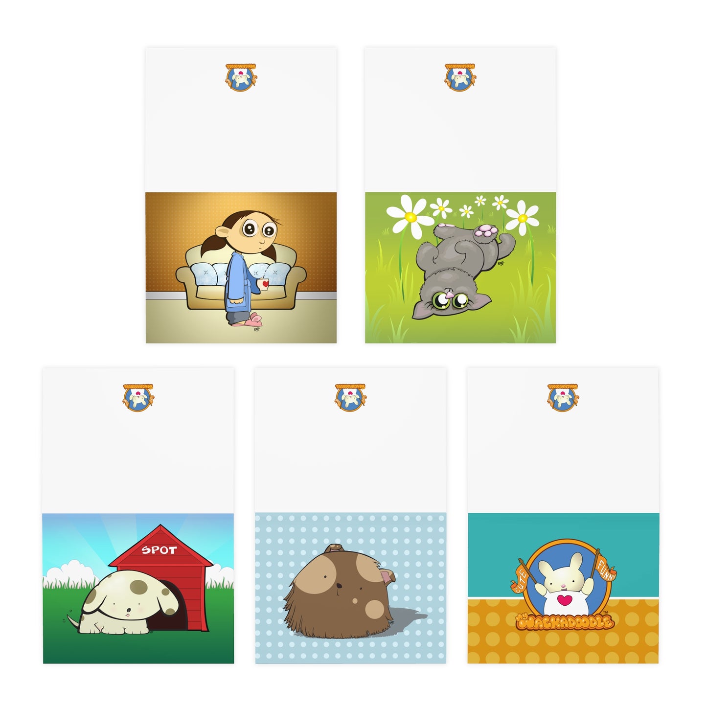 Home Sweet Home Cartoon Art Greeting Cards - Set of 5