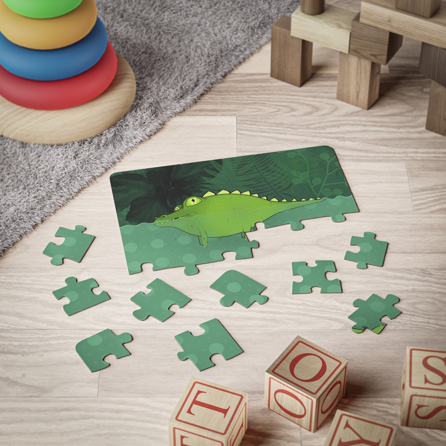 GATOR IN THE SWAMP Alligator Cartoon Kids Puzzle (30 Piece) - Fun Learning Activity Gift for Kids