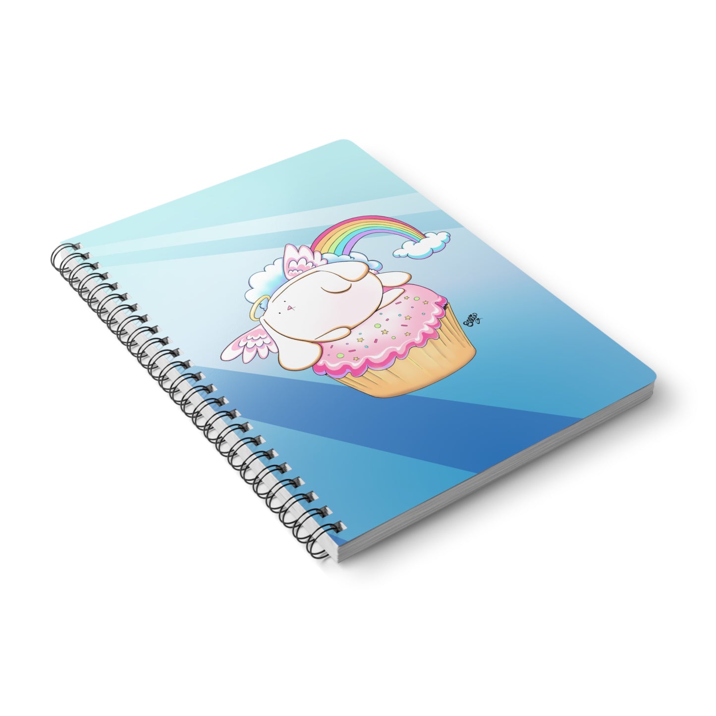 ANGEL BUNNY RIDING A CUPCAKE Cartoon Notebook – 150 lined pages A5 Wirobound Softcover