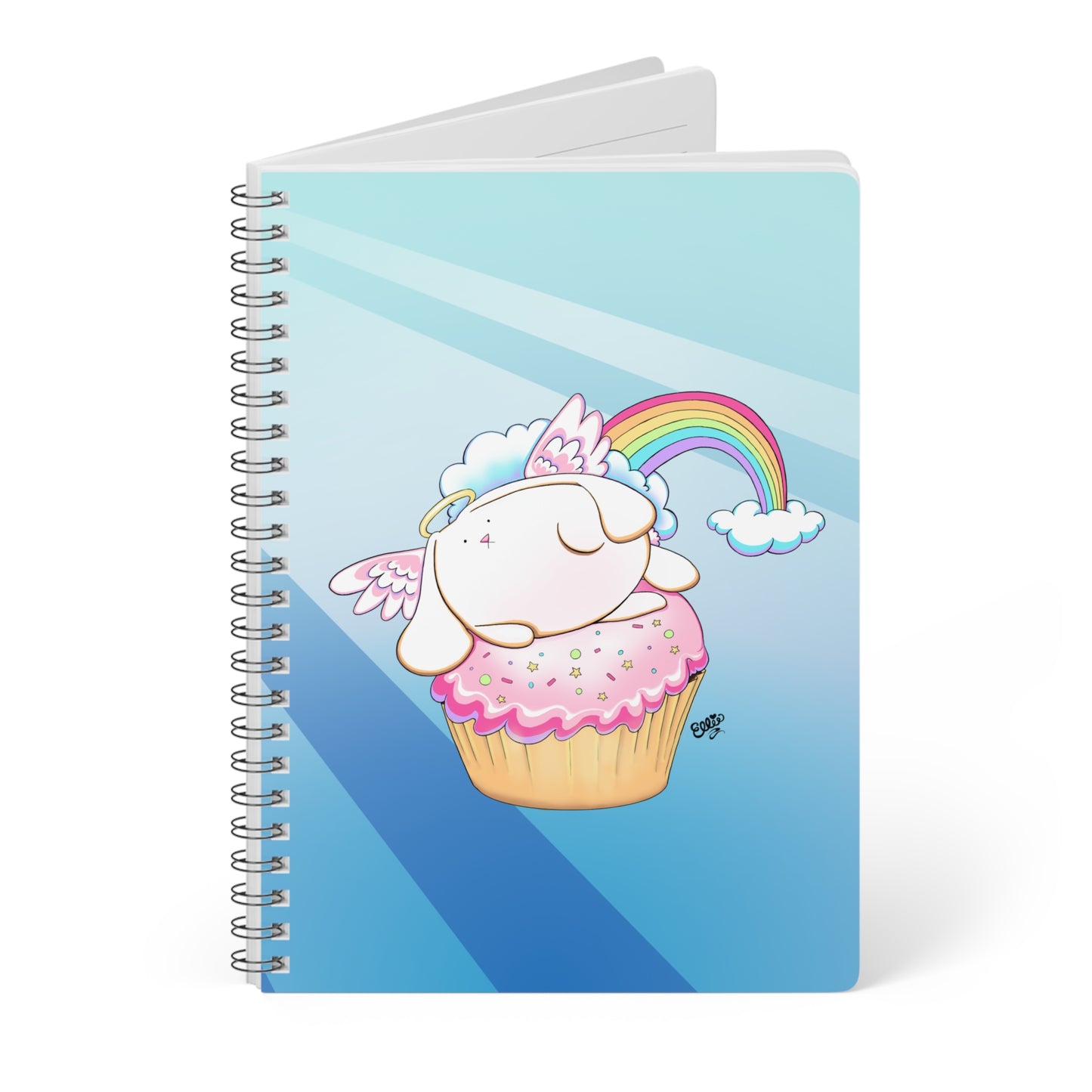 ANGEL BUNNY RIDING A CUPCAKE Cartoon Notebook – 150 lined pages A5 Wirobound Softcover