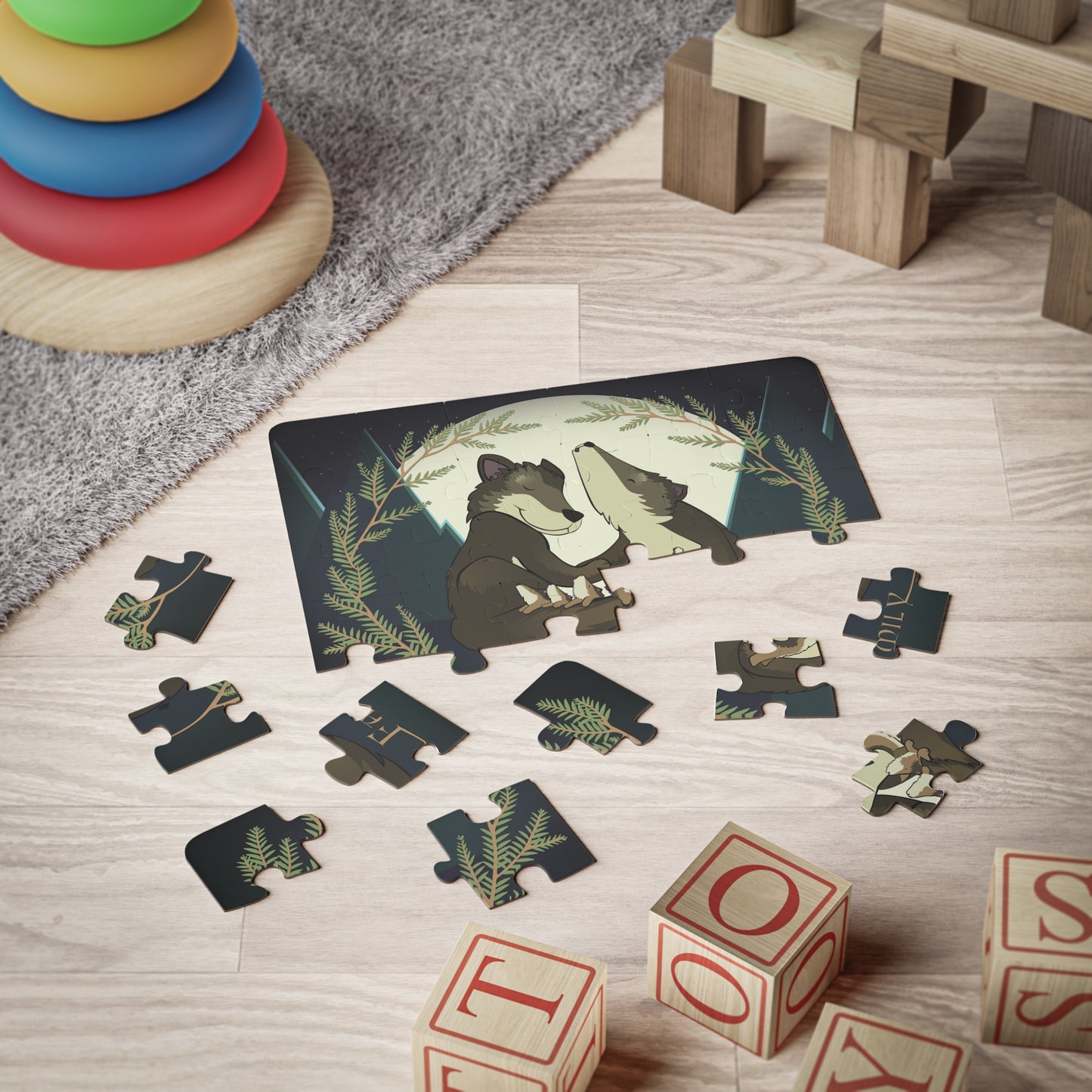 WOLF FAMILY AND THE FIRST AWOO Cartoon Kids Puzzle (30 Piece) - Fun Learning Activity Gift for Kids