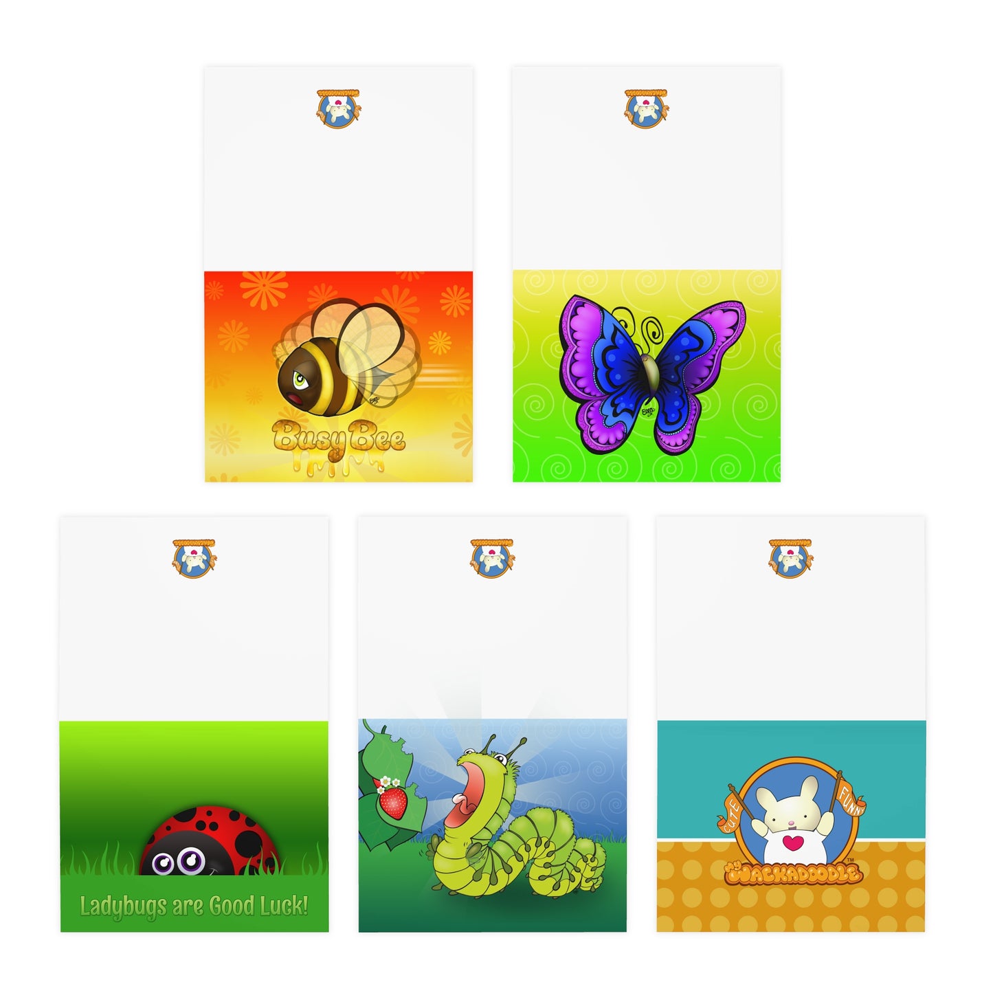 In the Garden Cartoon Art Greeting Cards - Set of 5