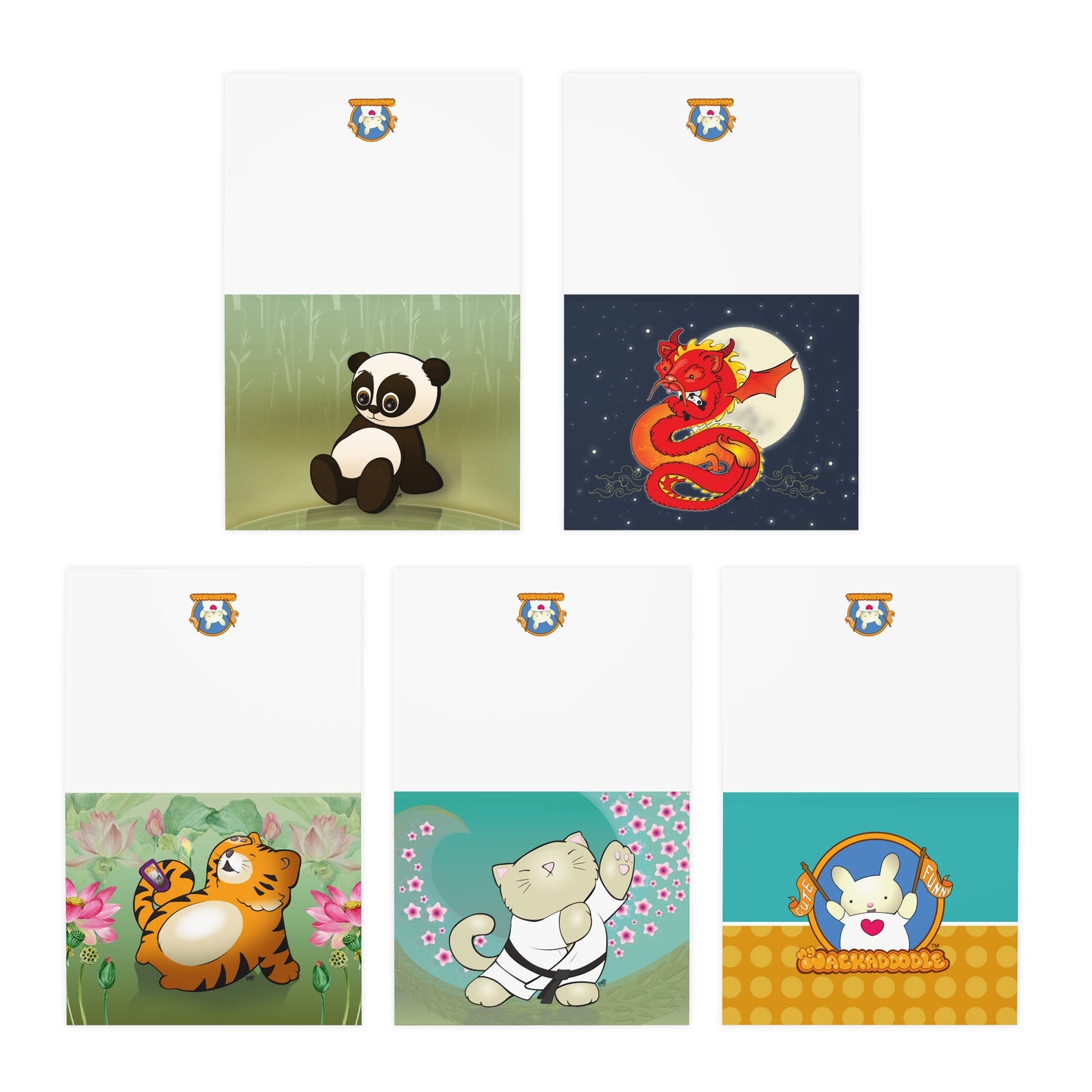 Zen Garden Cartoon Art Greeting Cards - Set of 5