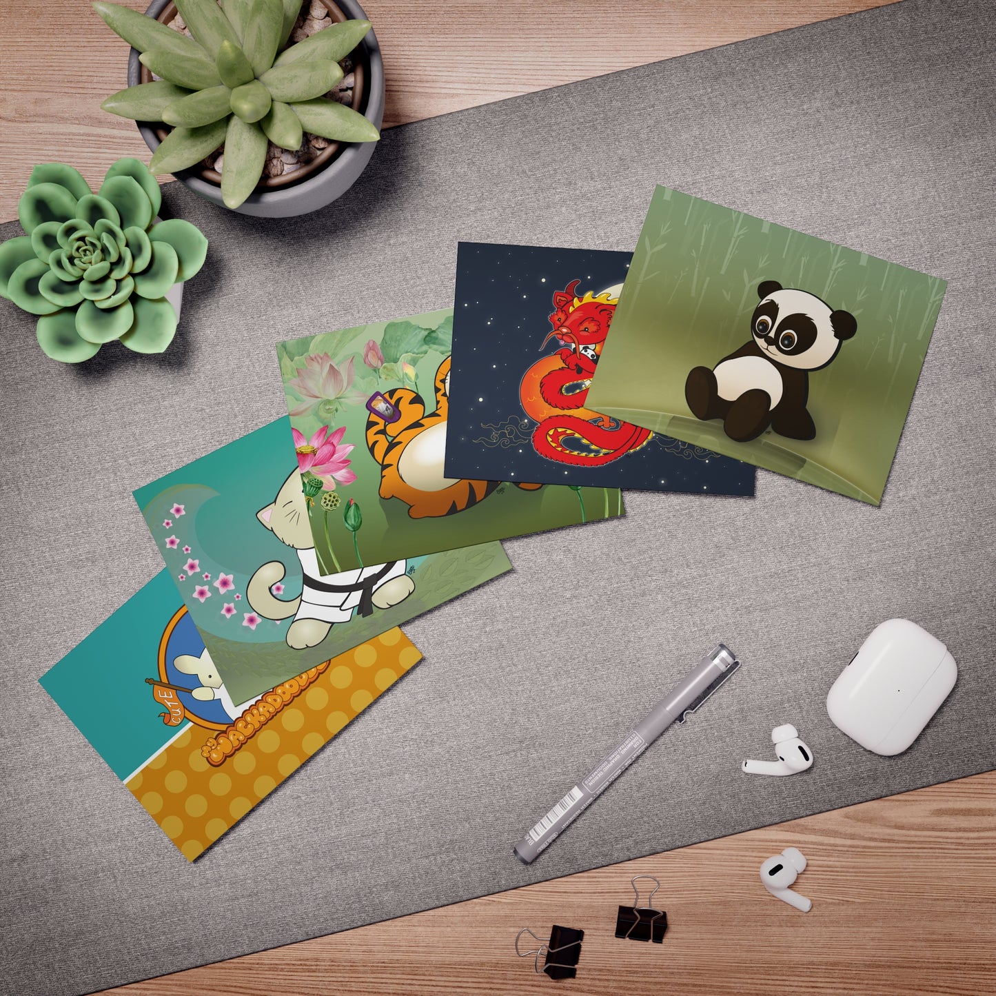 Zen Garden Cartoon Art Greeting Cards - Set of 5