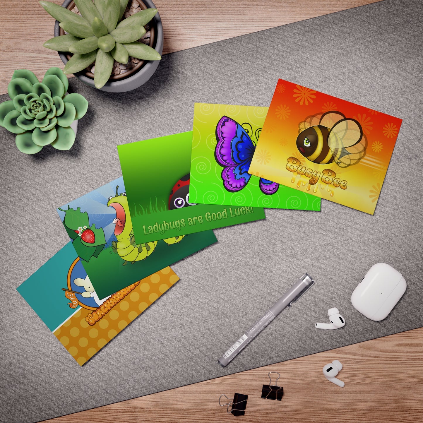 In the Garden Cartoon Art Greeting Cards - Set of 5