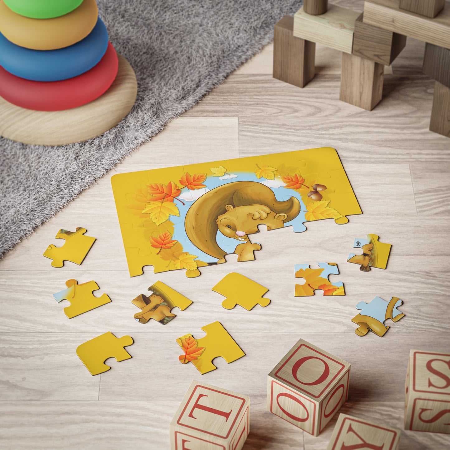 AUTUMN SQUIRREL Cartoon Kids Puzzle (30 Piece) - Fun Learning Activity Gift for Kids