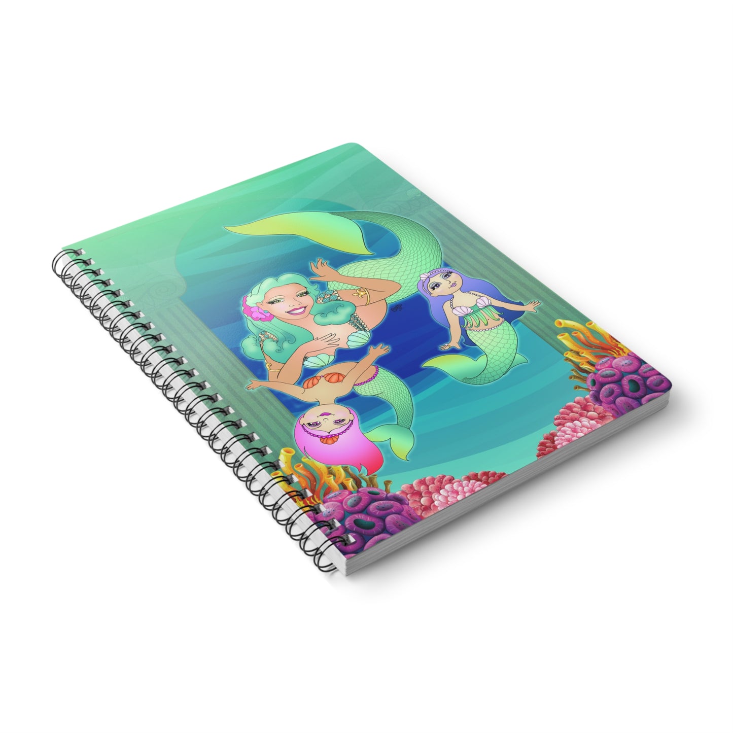 MERMAID MOMMY AND DAUGHTERS Cartoon Notebook – 150 lined pages A5 Wirobound Softcover