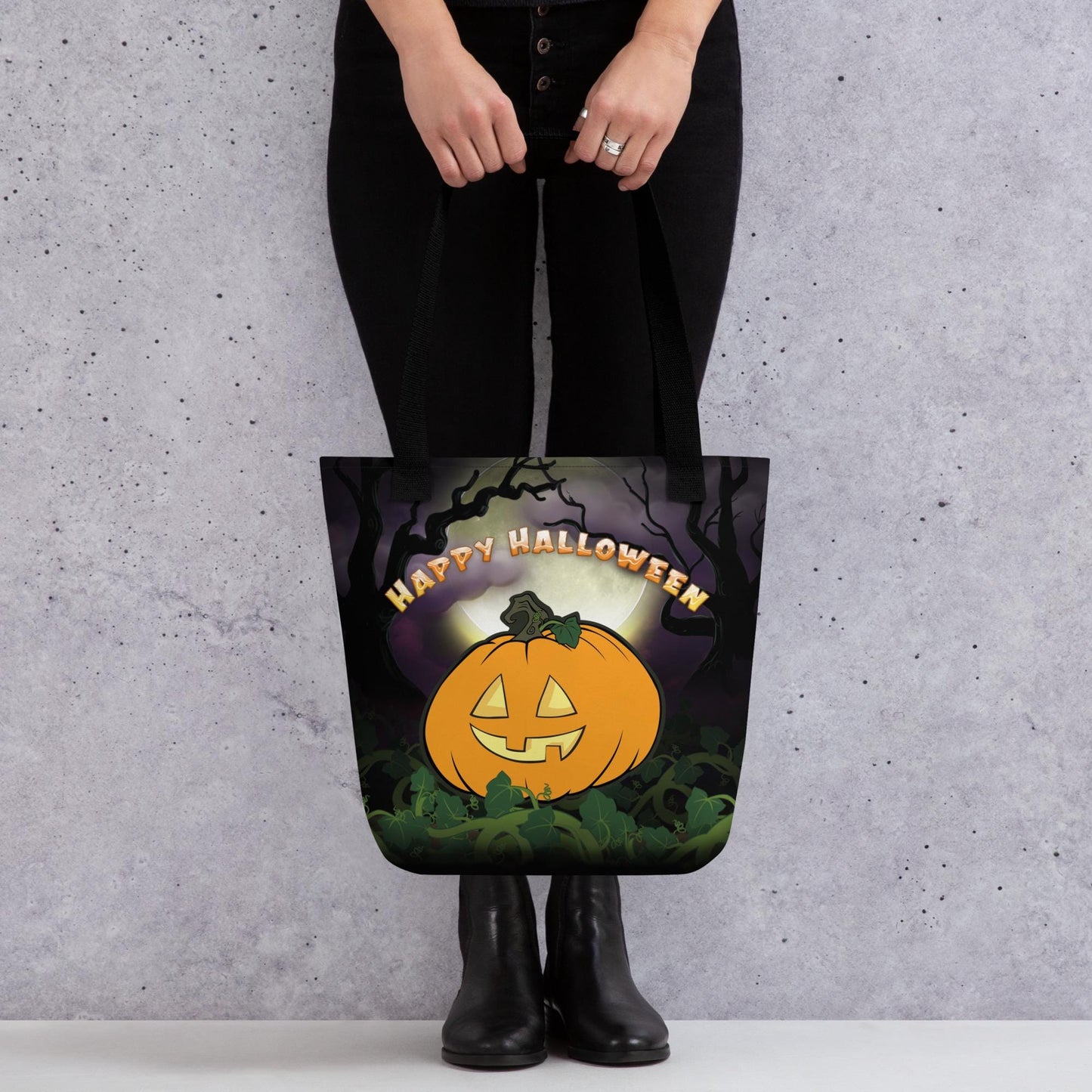 Kids Halloween Trick or Treat Tote Bag w Cute Jack O Lantern Pumpkin with words 'Happy Halloween' Gift for Kids to go Trick-or-Treating (5)