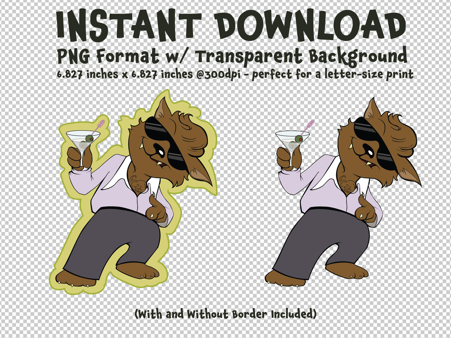 Ladies Man Werewolf Doing Fingerguns Clip Art Printable Digital Instant Download for Halloween Decorations Invites Party Favors Prizes Gifts
