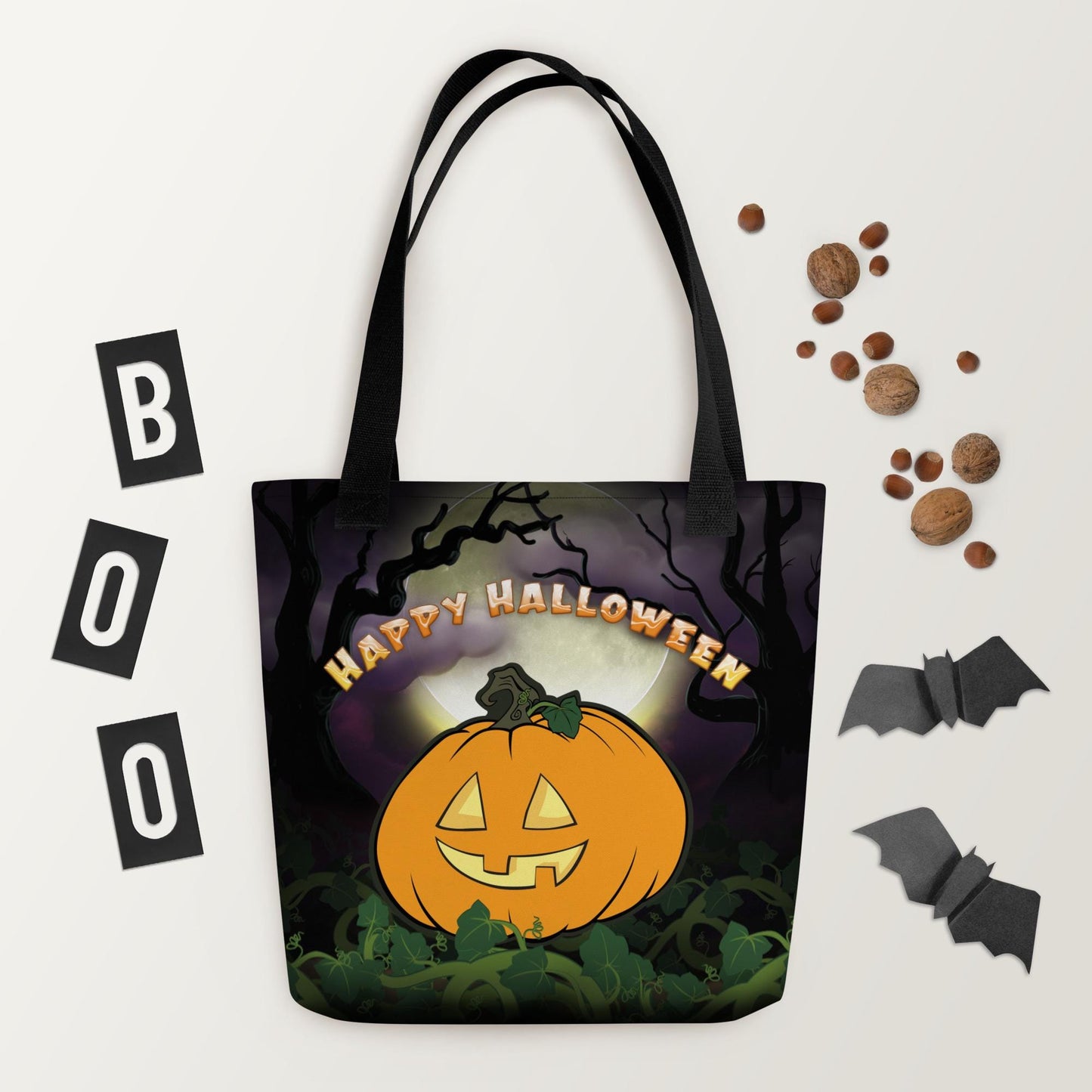 Kids Halloween Trick or Treat Tote Bag w Cute Jack O Lantern Pumpkin with words 'Happy Halloween' Gift for Kids to go Trick-or-Treating (5)