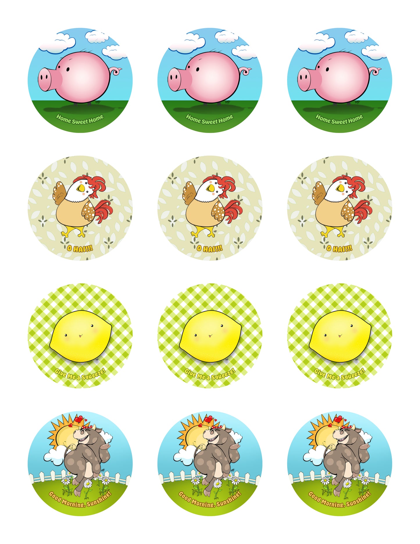 Farm and Country Sticker Sheet - 12 Stickers (3 of each)