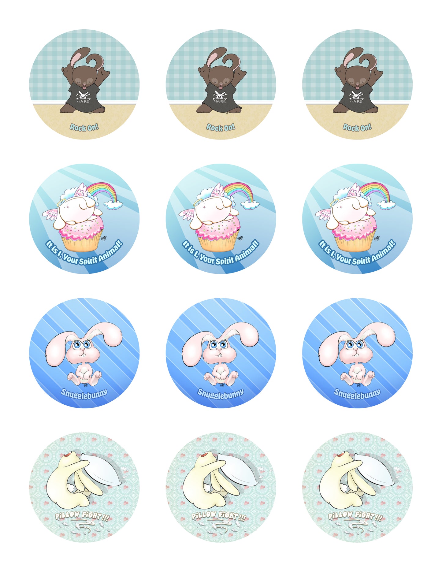 Fluffy Bunnies Sticker Sheet - 12 stickers (3 of each)