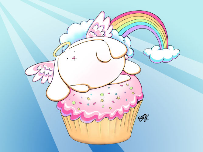 Angel Bunny Riding a Cupcake