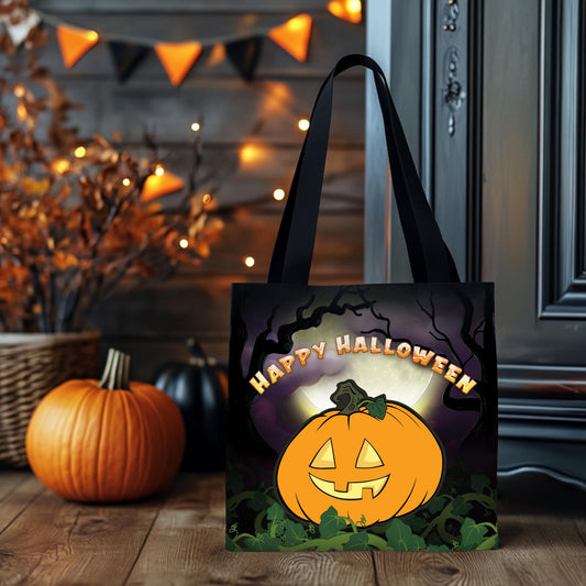 Kids Halloween Trick or Treat Tote Bag w Cute Jack O Lantern Pumpkin with words 'Happy Halloween' Gift for Kids to go Trick-or-Treating (5)