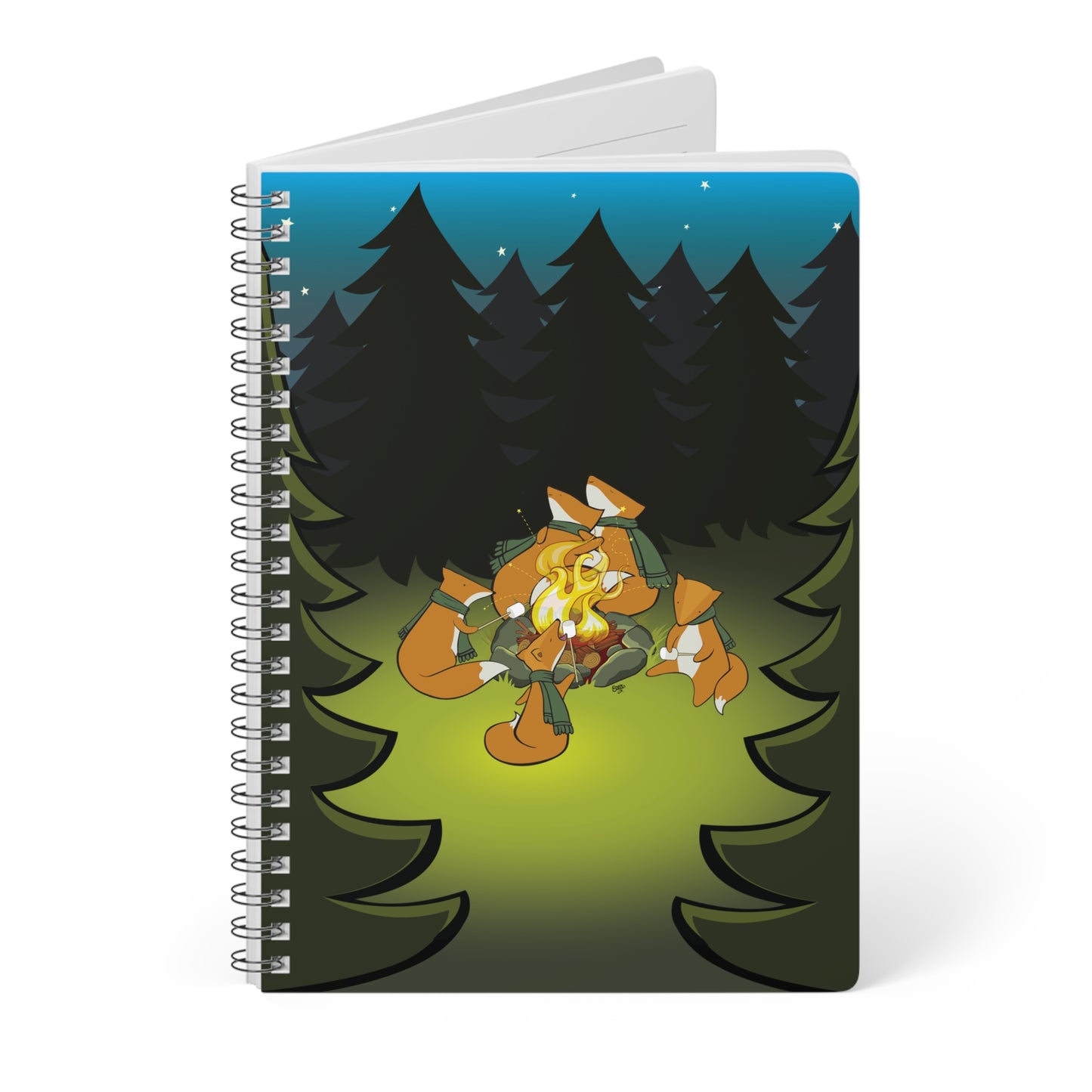 FOX FAMILY CAMPING TRIP Cartoon Notebook – 150 lined pages A5 Wirobound Softcover
