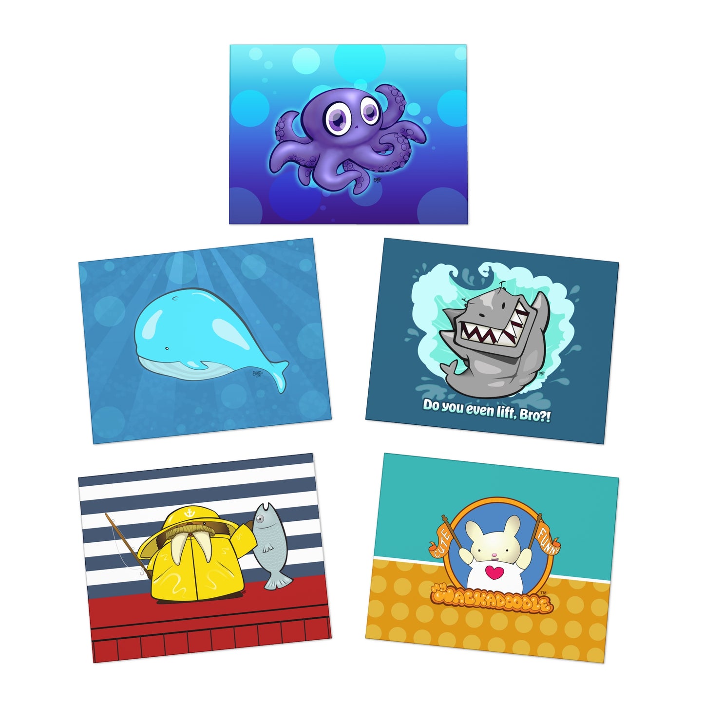 Ocean Explorer Cartoon Art Greeting Cards - Set of 5
