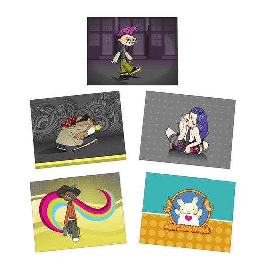 Street Smarts Cartoon Art Greeting Cards - Set of 5