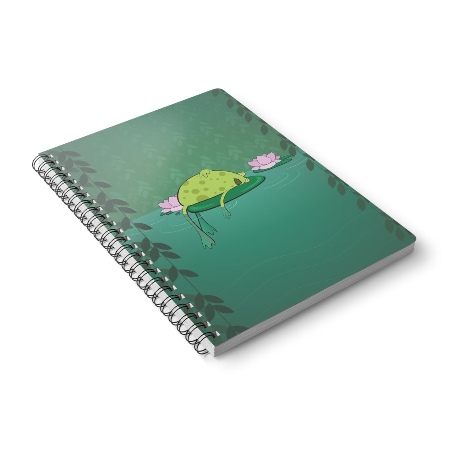 FROG ON A LILYPAD Cartoon Notebook – 150 Lined Pages A5 Wirobound Softcover