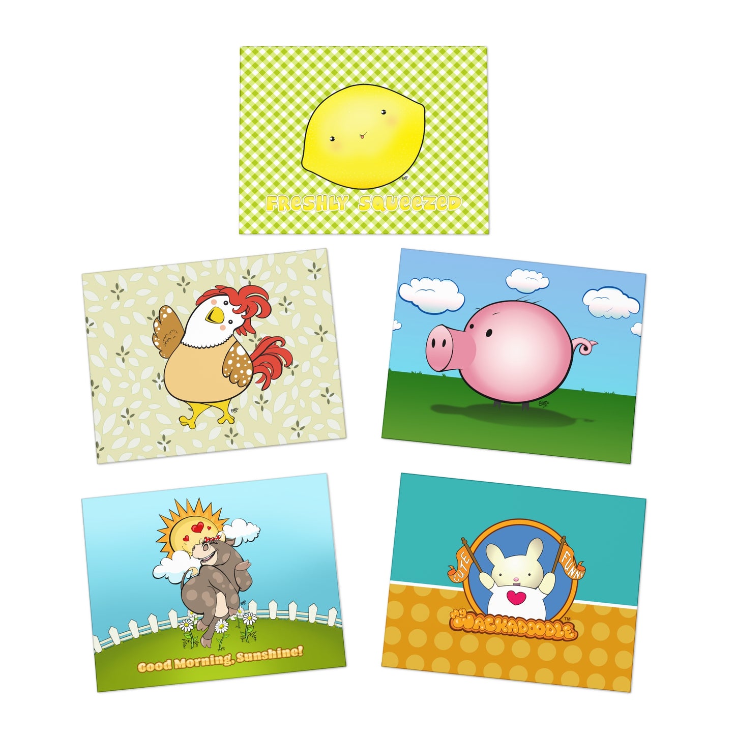 Farm and Country Cartoon Art Greeting Cards - Set of 5