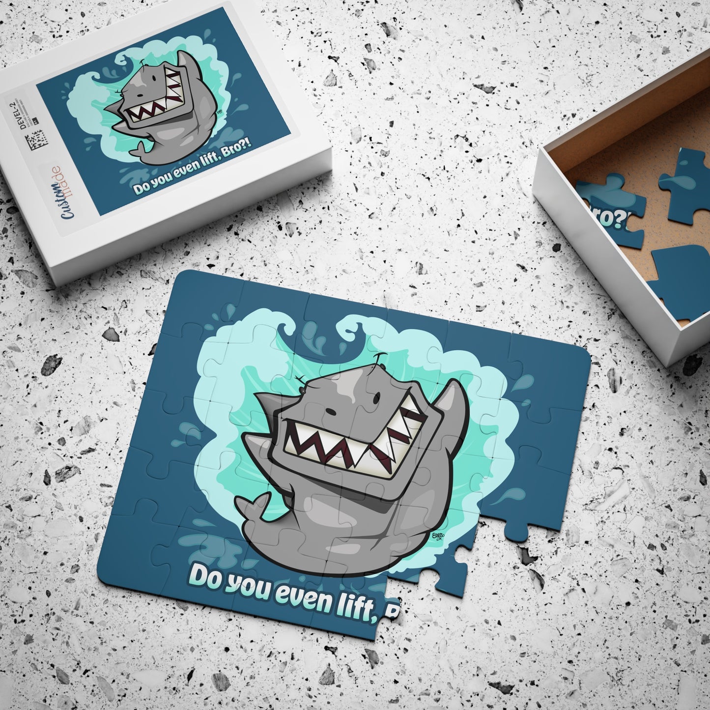 Buff Shark 'Do You Even Lift, Bro?' Cartoon Kids Puzzle (30 Piece) - Fun Learning Activity Gift for Kids
