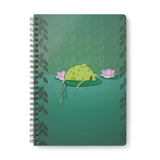 FROG ON A LILYPAD Cartoon Notebook – 150 Lined Pages A5 Wirobound Softcover