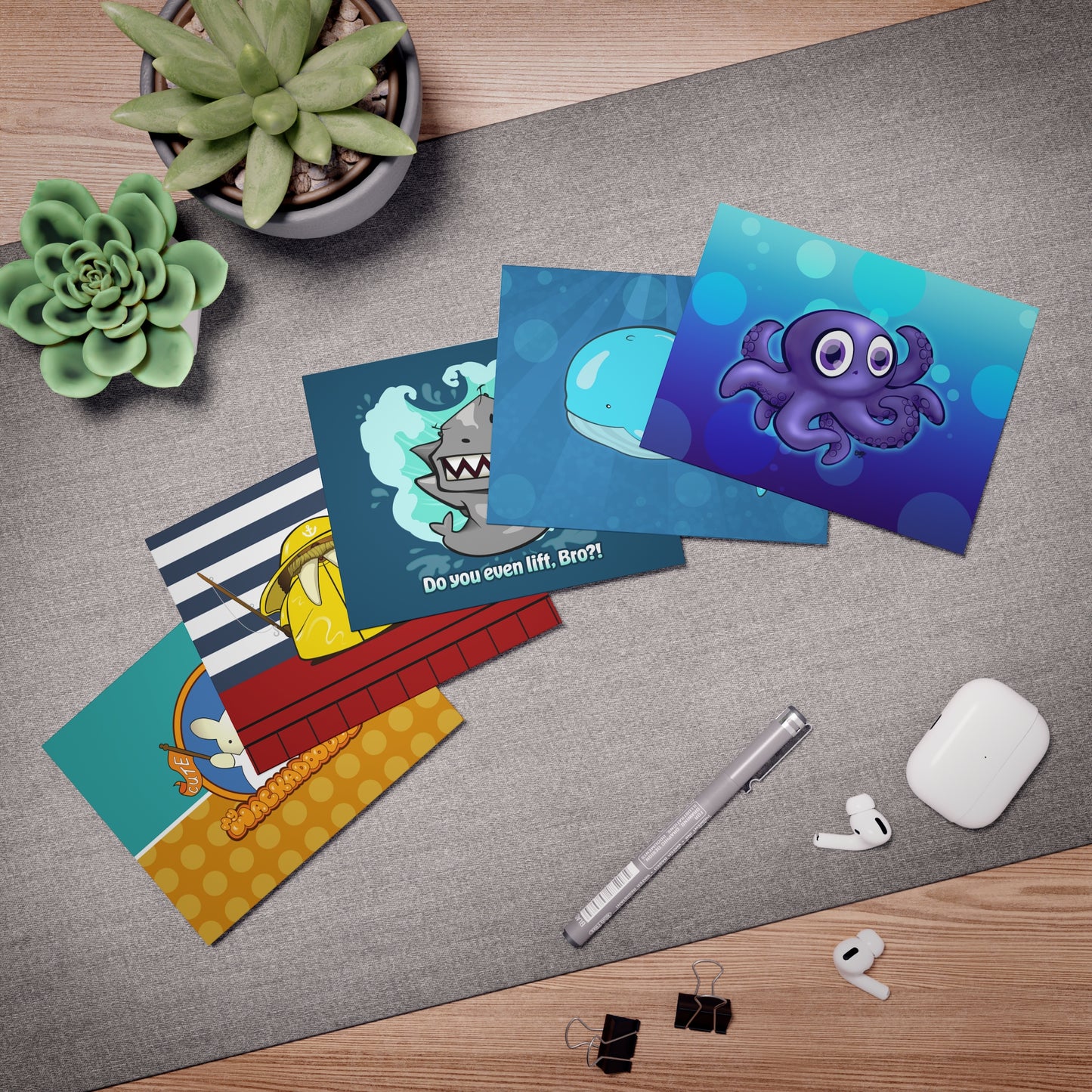 Ocean Explorer Cartoon Art Greeting Cards - Set of 5