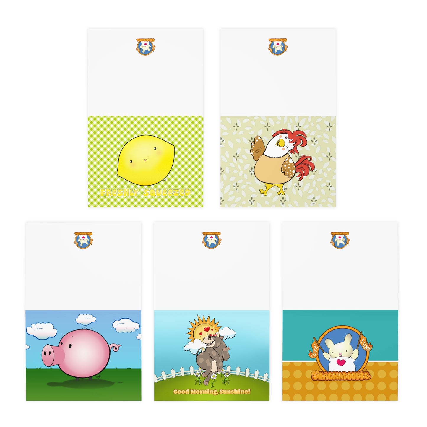 Farm and Country Cartoon Art Greeting Cards - Set of 5