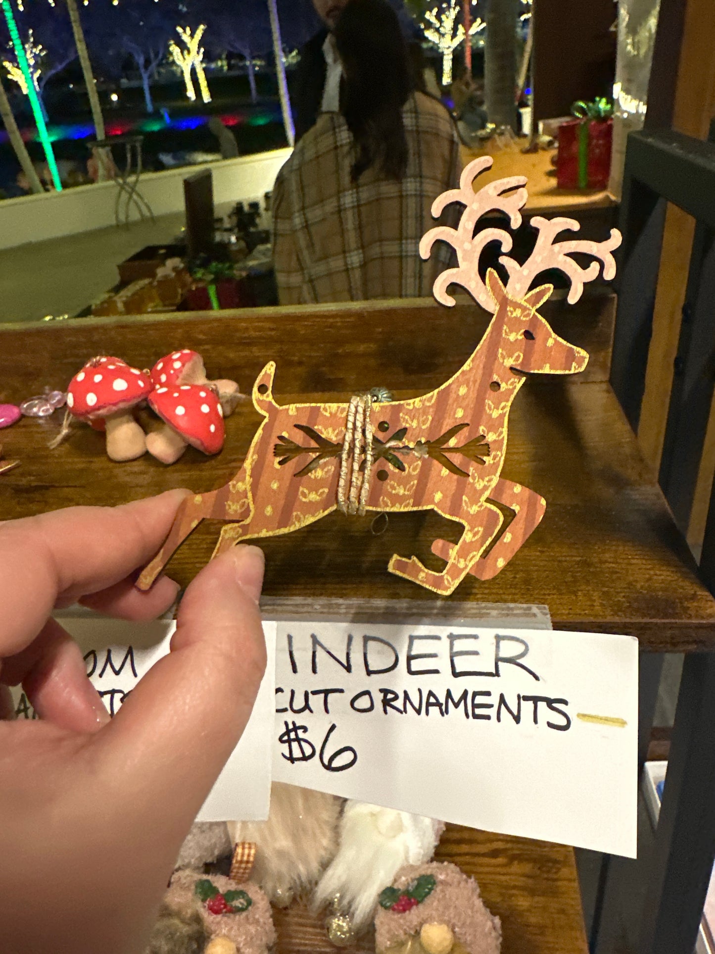 Reindeer Hand-Painted Woodcut Christmas Ornament