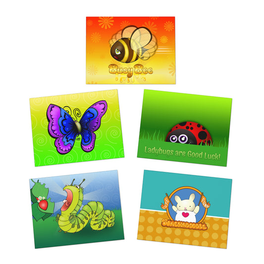 In the Garden Cartoon Art Greeting Cards - Set of 5