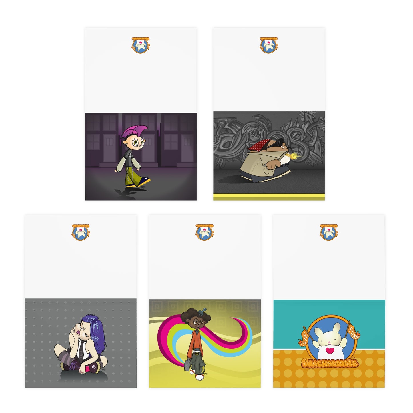 Street Smarts Cartoon Art Greeting Cards - Set of 5