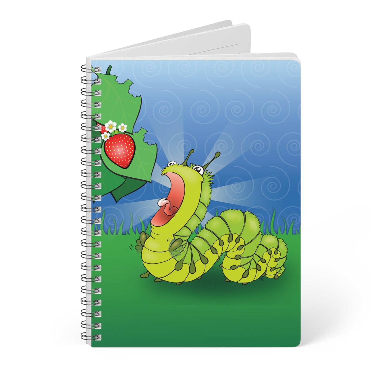 NOM NOM CATERPILLAR Cartoon Notebook – 150 lined pages A5 Wirobound Softcover