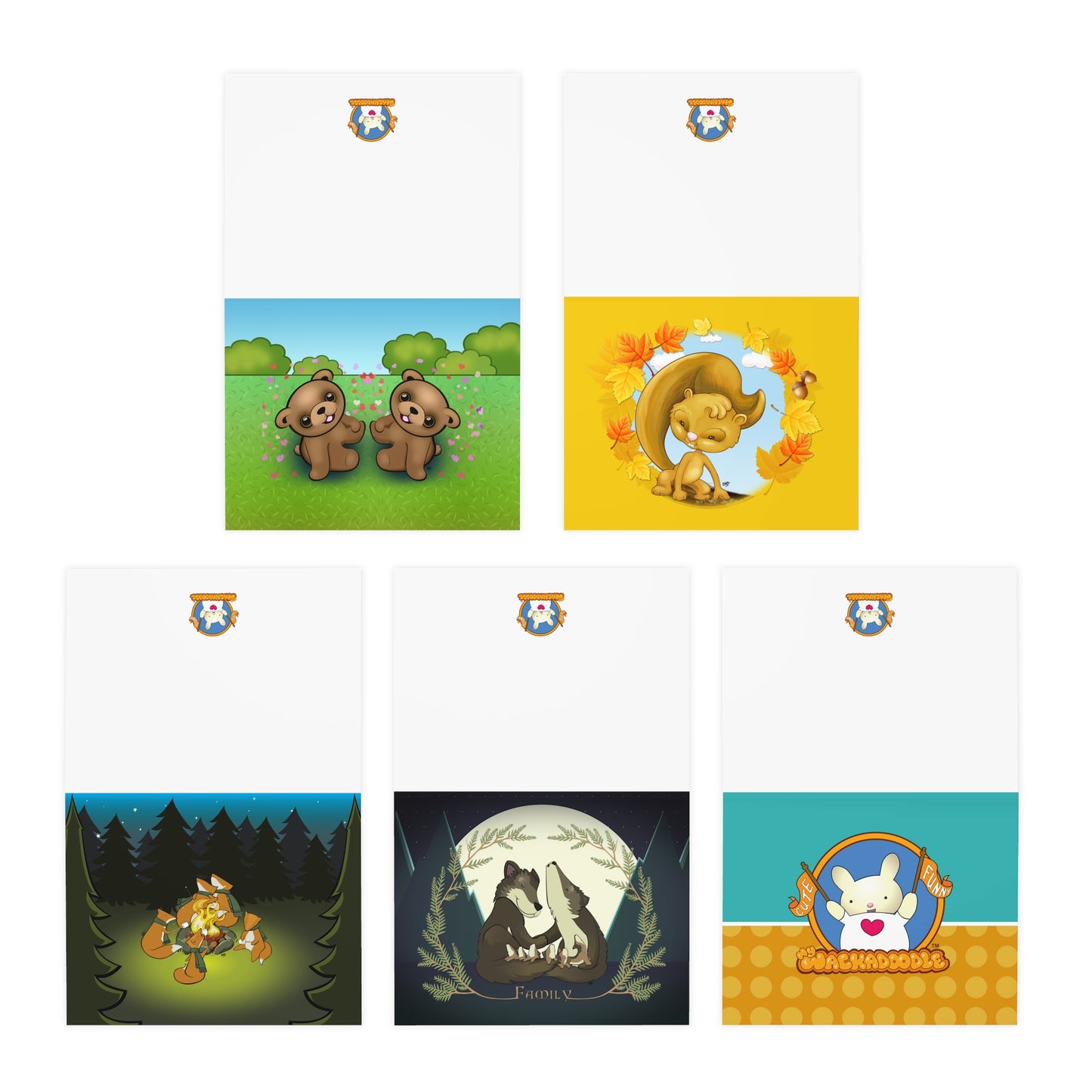 Forest Friends Cartoon Art Greeting Cards - Set of 5
