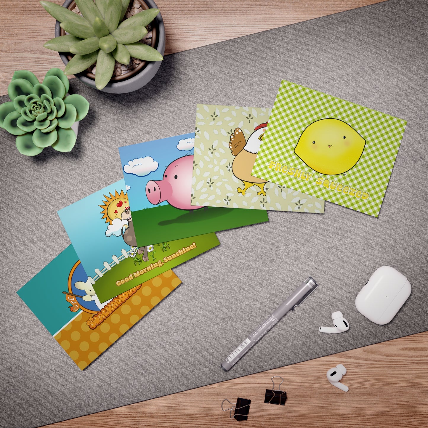 Farm and Country Cartoon Art Greeting Cards - Set of 5