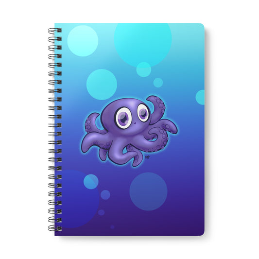 SHY BABY OCTOPUS Cartoon Notebook – 150 lined pages A5 Wirobound Softcover