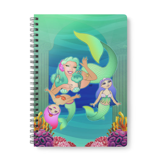 MERMAID MOMMY AND DAUGHTERS Cartoon Notebook – 150 lined pages A5 Wirobound Softcover