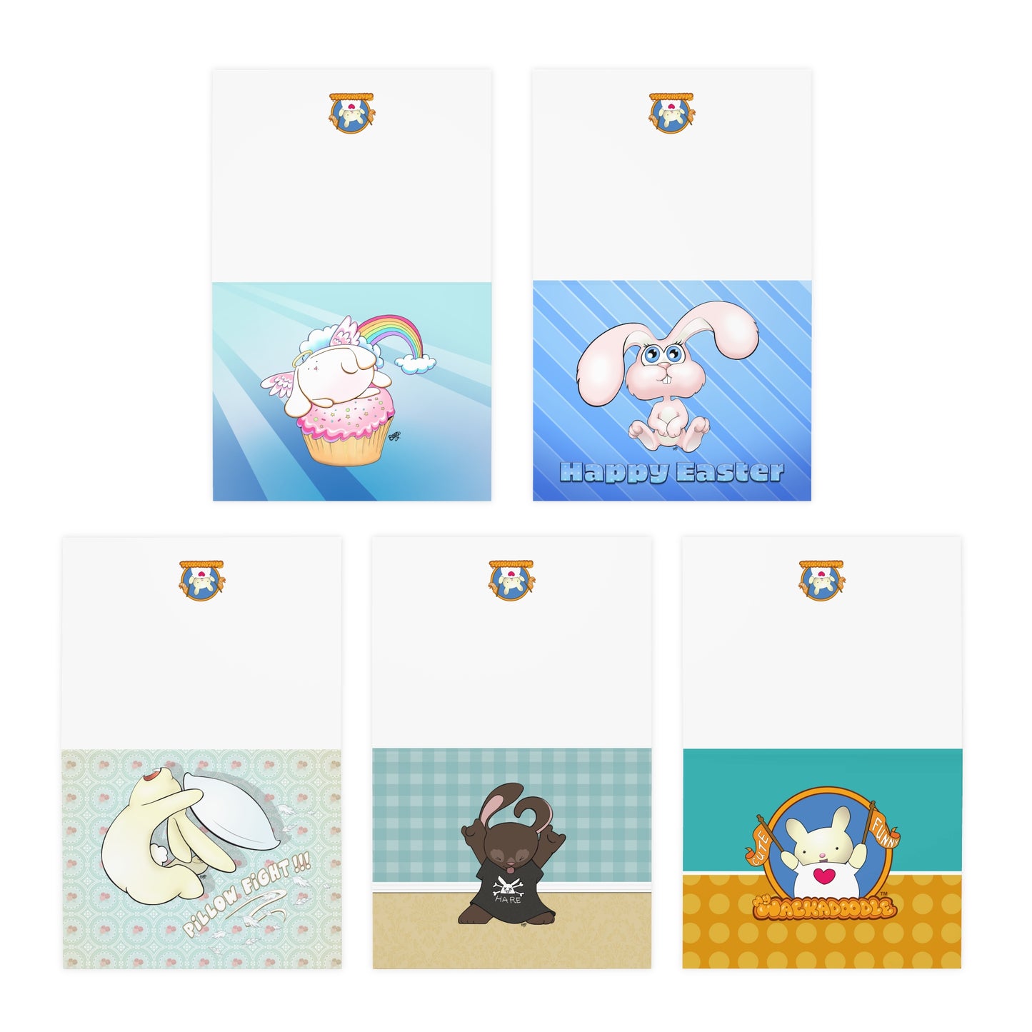 Fluffy Bunnies Cartoon Art Greeting Cards - Set of 5
