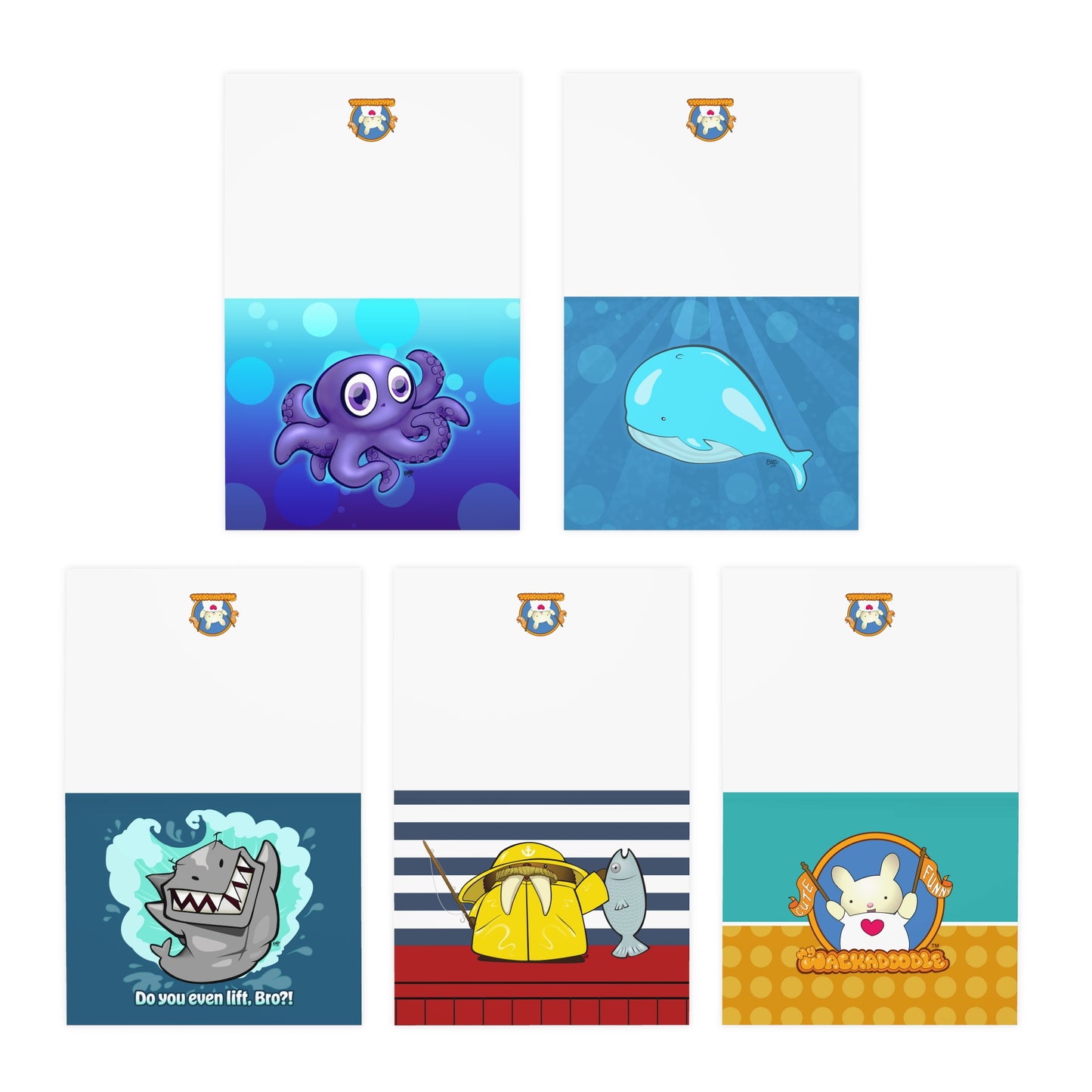Ocean Explorer Cartoon Art Greeting Cards - Set of 5