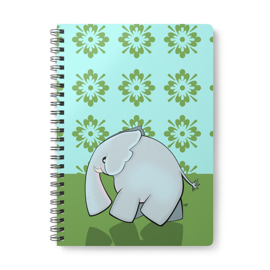 BABY ELEPHANT GOES FOR A WALK Cartoon Notebook - 150 lined pages A5 Wirobound Softcover