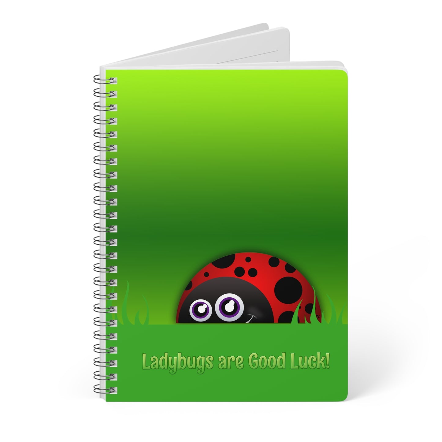 LADYBUGS ARE GOOD LUCK Cartoon Notebook – 150 lined pages A5 Wirobound Softcover