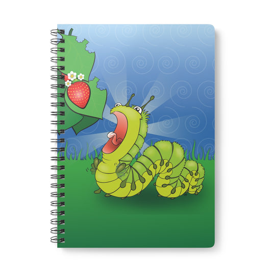 NOM NOM CATERPILLAR Cartoon Notebook – 150 lined pages A5 Wirobound Softcover