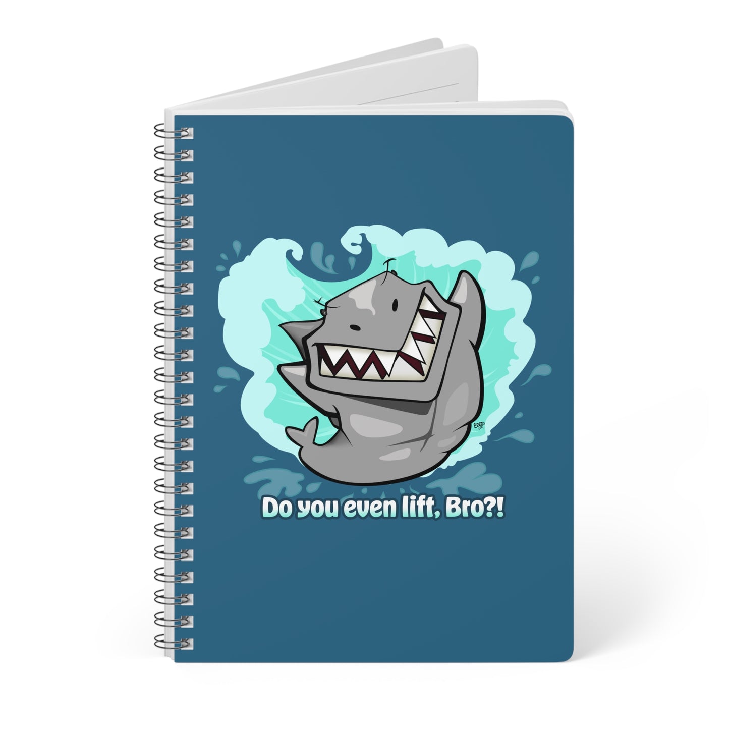BUFF SHARK 'DO YOU EVEN LIFT, BRO?!' Cartoon Notebook – 150 lined pages A5 Wirobound Softcover